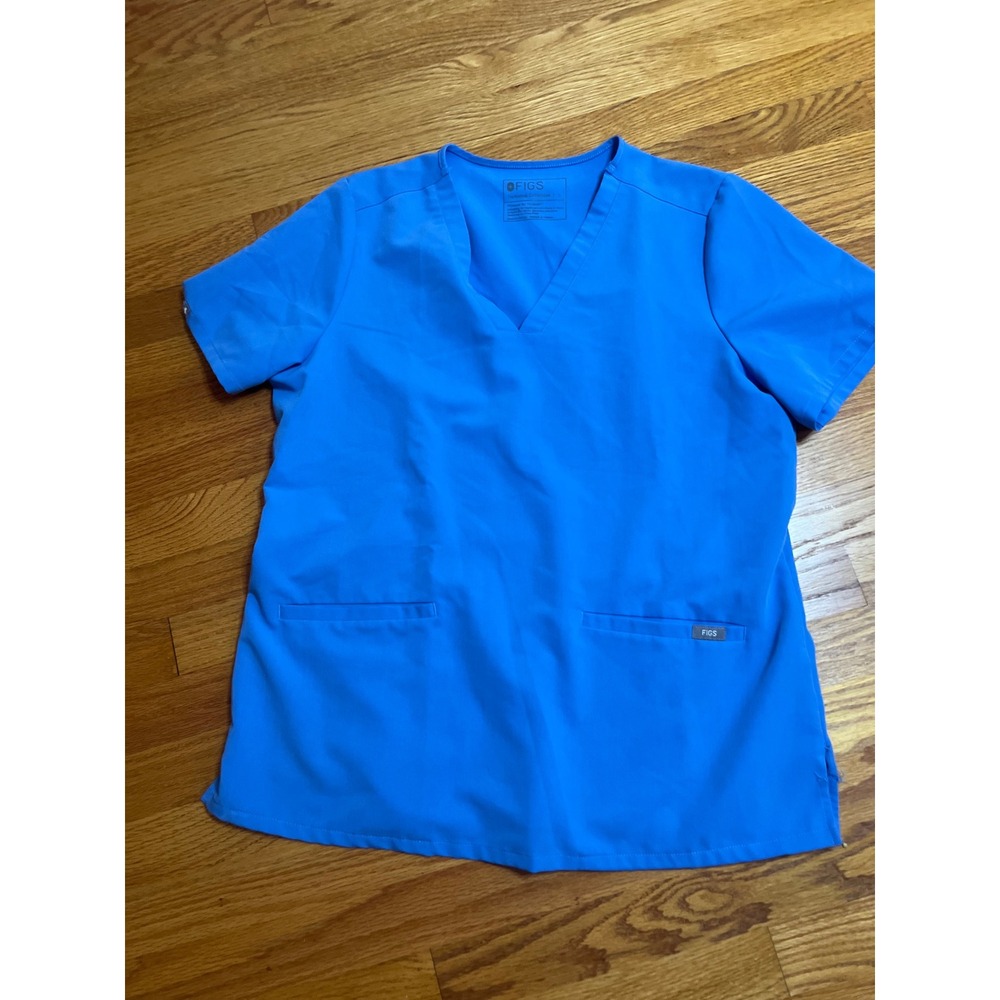 FIGS Technical Collection Scrub Top V-Neck Short Sleeve Medical Blue Size L